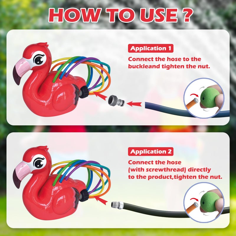 ROUSKY 2-in-1 Water Sprinkler Toys for Kids and Aldult,Outdoor Garden Lawn Watering Toys with Water Tentacles,Attaches to Garden Hose,Summer Spray Water Fun Toys (Flamingo) - Image 4